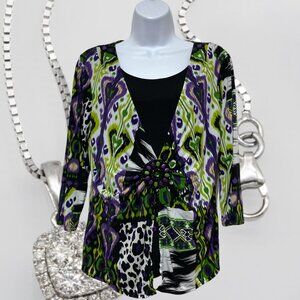 Notations-Women's Large Top Lined Pullover V-Neckline Multi-Color Bead Design